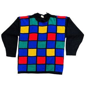 Vintage 80s Pullover Sweater Dopamine Art Inspired Peggy's M Colorblock USA